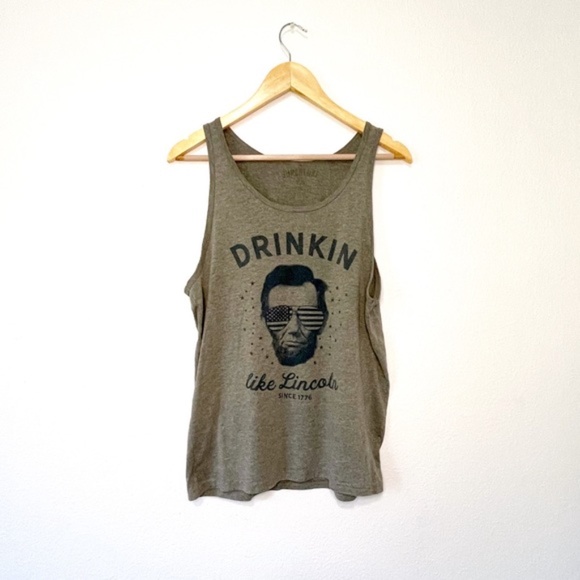 Funny Graphic Tee "Drinkin Like Lincoln" Tank Top Gray Medium - Picture 2 of 4